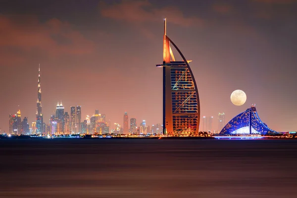 Bellissimo Skyline Della Città Dubai Notte Negli Emirati Arabi Uniti — Foto Stock