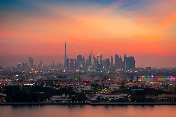 Bellissimo Skyline Della Città Dubai Notte Negli Emirati Arabi Uniti — Foto Stock