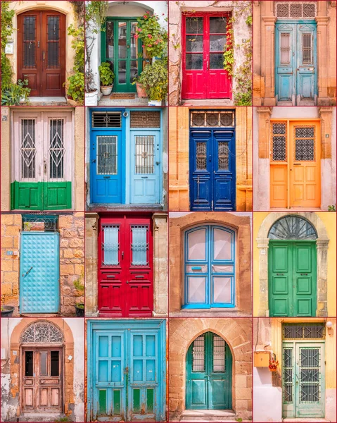 Colagem Portas Madeira Colorido Romântico Nicósia Chipre — Fotografia de Stock