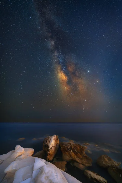 Milky Way Rising White Stones Beach Limassol Cyprus — Stock Photo, Image