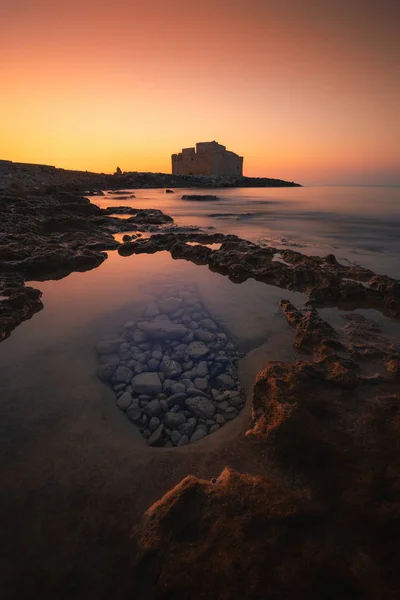 Beautiful Sunset View Paphos Old Castle Harbor Sea Paphos Cyprus — Stock Photo, Image