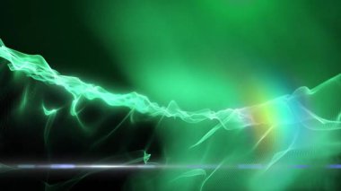 Parlak enerjinin sihirli dalgaları. Yüksek teknoloji gökkuşağı ışık parçacıkları ve bokeh enerjisi.