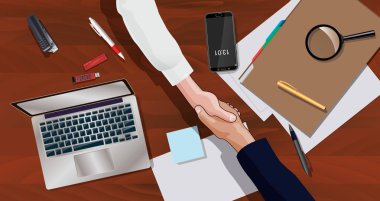 İnsanların iş karşılıklı. Yukarıdan görüntüleyin. Vektör çizim.