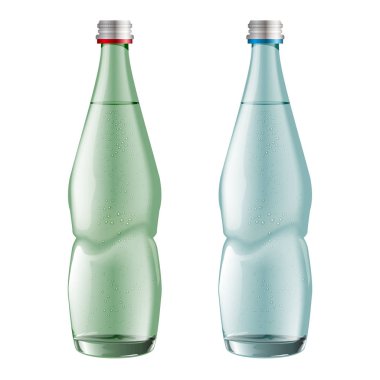 Cam su şişeleri üzerinde beyaz arka plan, izole vektör. Bu şişenin rengini değiştirmek kolaydır.