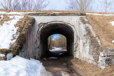 Kronstadt erken baharda Fort Resifi'nde koruyucu yapıları.