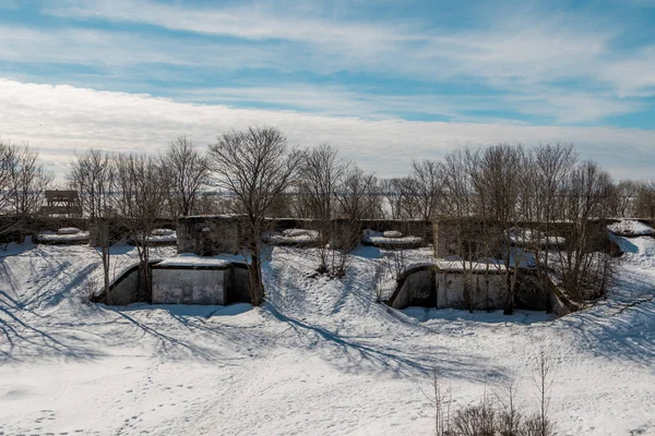 Protective structures of the Fort Reef in Kronstadt in early spring.