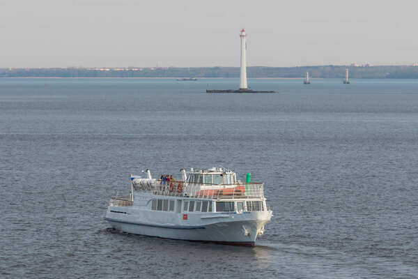 Pleasure boat Alexander Scriabin carries tours of the FORTS of Kronstadt.