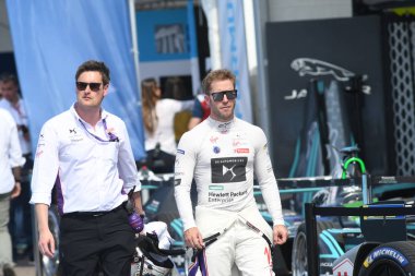 19 Mayıs 2018, Berlin, Almanya - 2018 Berlin eprix formül E şampiyonluk elektrikli otomobil yarışı. Tempelhof Street devre