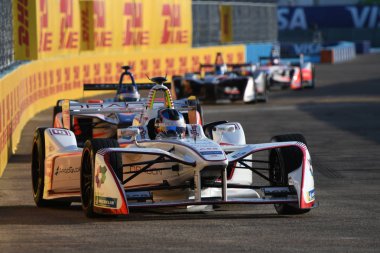 19 Mayıs 2018, Berlin, Almanya - 2018 Berlin eprix formül E şampiyonluk elektrikli otomobil yarışı. Tempelhof Street devre
