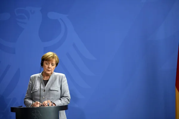 Berlim Alemanha Conferência Imprensa Com Chanceler Alemã Angela Merkel Chancelaria — Fotografia de Stock