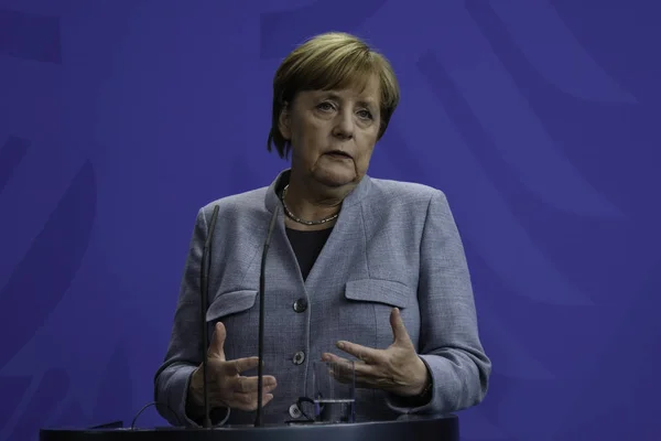 Berlin Tyskland Media Konferens Med Tysklands Förbundskansler Angela Merkel Förbundskanslerns — Stockfoto