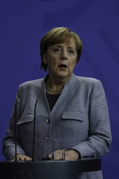 Berlin Németország Média Konferencia Felvázoló Angela Merkel Német Kancellár Szövetségi — Stock Fotó