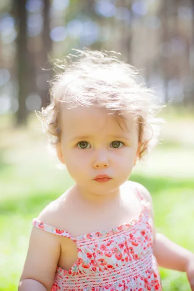 Porträtt Vacker Älva Kvinnliga Småbarn Med Stora Gröna Ögon Solig — Stockfoto