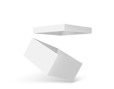 Beyaz kutu modeli. Boş ambalaj kutusu, paket mockup 3d vektör illüstrasyonu