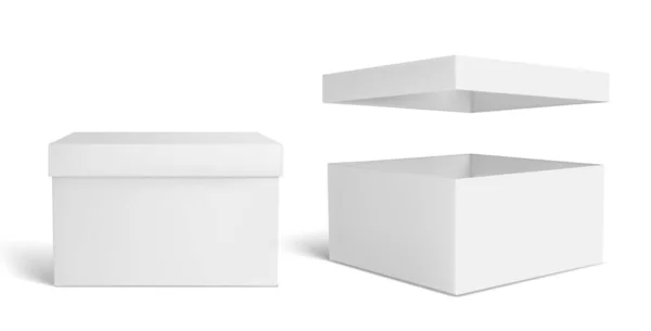 Beyaz kutu modeli. Boş ambalaj kutusu, paket mockup 3d vektör illüstrasyonu