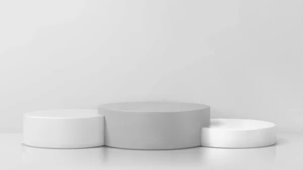 Kazanan podyum ve arka planda boş duruş. Reklam için boş bir stüdyo podyumu. 3d vektör illüstrasyonu