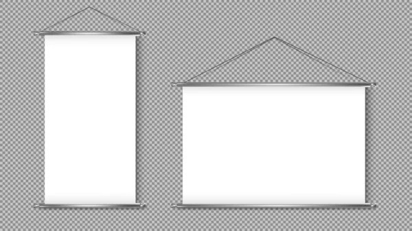 在透明的背景下孤立地卷起横幅 矢量空的白色显示屏模拟演示或展示您的产品 — 图库矢量图片