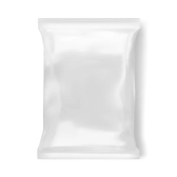 Boş ya da beyaz plastik poşet aperatif ambalajı beyaza izole edilmiş. Vektör illüstrasyonu