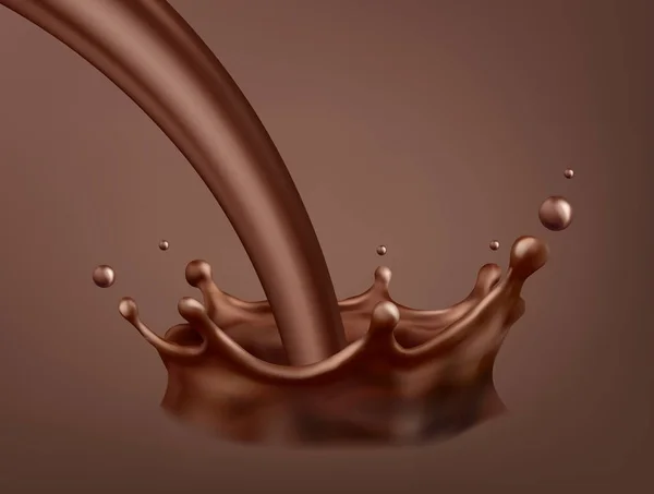 Vektor Illustration Von Heißer Schokolade Flüssiger Schokolade Kronenspritzer — Stockvektor