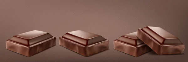 Barra Chocolate Quebrado Conjunto Isolado Fundo Transparente Ilustração Vetorial — Vetor de Stock