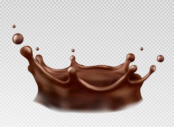 Illustrazione Vettoriale Cioccolata Calda Spruzzi Corona Cioccolato Liquido — Vettoriale Stock