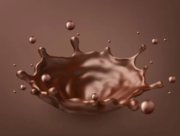 Splashing Líquido Chocolate Chocolate Doce Saboroso Ilustração Vetorial — Vetor de Stock