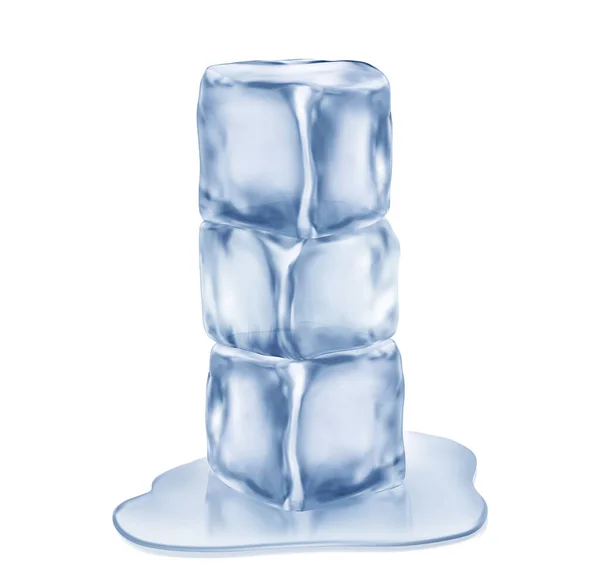 Три Кубики Льоду Ізольовані Білому Тлі Векторні Ілюстрації — стоковий вектор