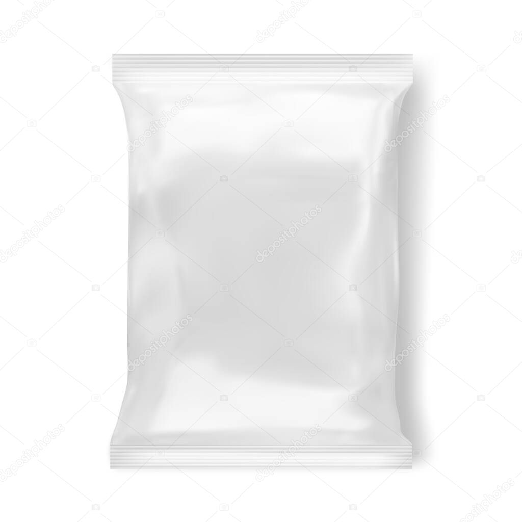 blank or white plastic bag snack packaging isolated on white. Vector illustration