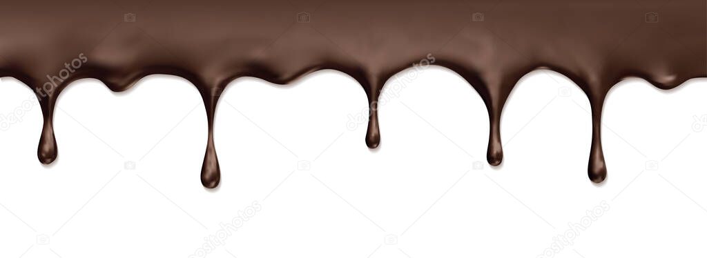 Dripping Melted Chocolate. Realistic 3d vector illustration of liquid chocolate.