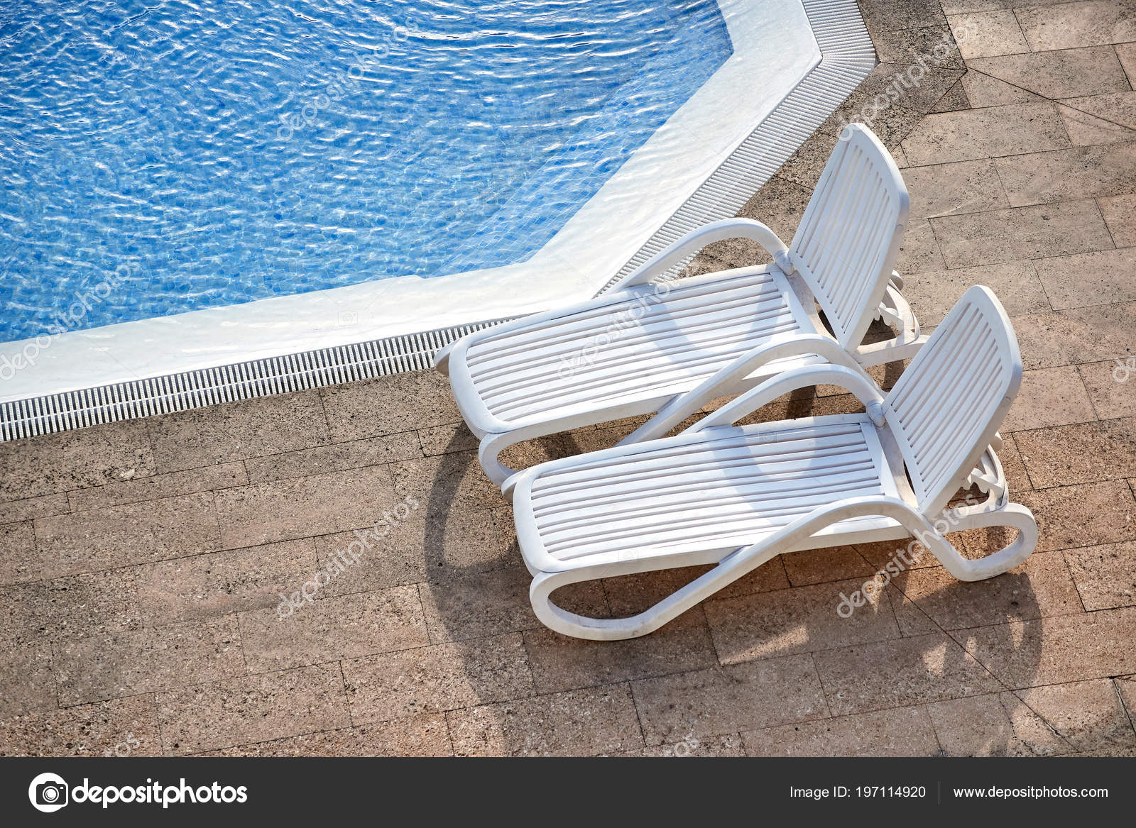 Few Empty Chaise Lounges Stand Luxurious Pool People Rest