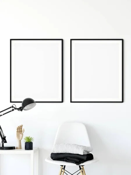 Posters Ophangen Woonkamer Interieur Scandinavische Stijl Weergave Illustratie — Stockfoto