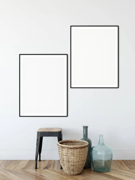 Posters Ophangen Woonkamer Interieur Scandinavische Stijl Weergave Illustratie — Stockfoto