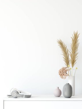 duvar iç kadar alay et. İskandinav tarzı. Duvar sanatı. 3D render, 3d çizim