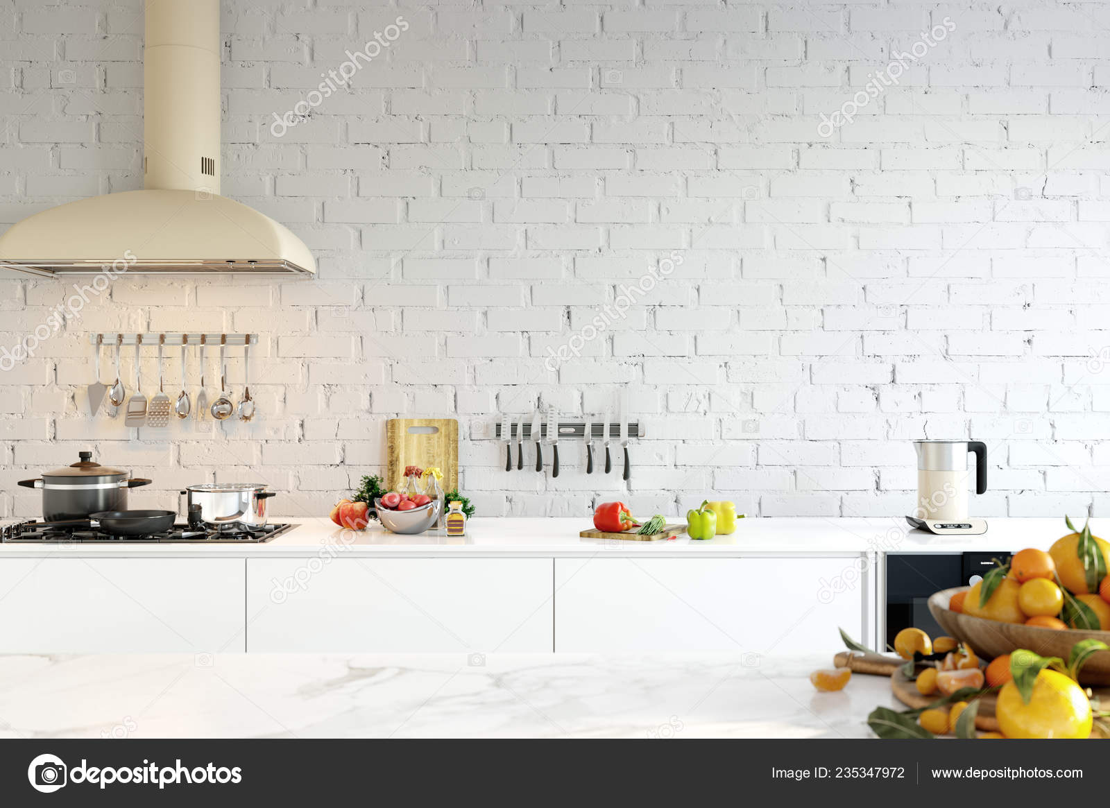 Kitchen Interior Wall Mockup Wall Art Rendering Illustration — Stock Photo  © Yuri-U #235347972, image size:1600x1165