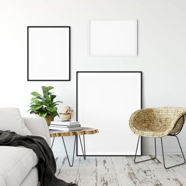 Çerçeve modeli. Oturma odası iç duvar modeli. Duvar sanatı 3d görüntüleme, 3d illüstrasyon.