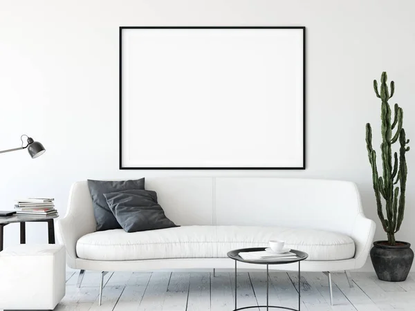 Frame Mockup Living Room Interior Wall Mockup Wall Art Rendering — Stock Photo, Image