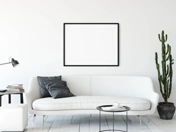 Frame Mockup Living Room Interior Wall Mockup Wall Art Rendering — Stock Photo, Image