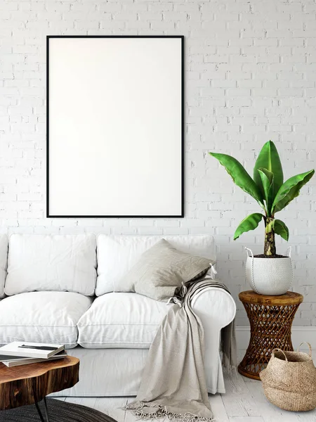 Frame Mockup Living Room Interior Wall Mockup Wall Art Rendering — Stock Photo, Image