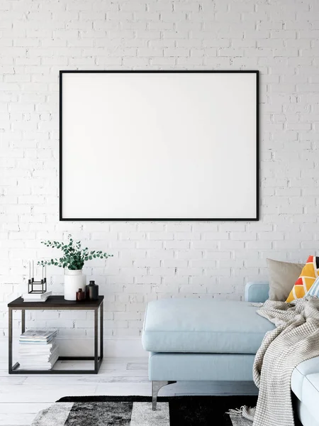 Frame Mockup Living Room Interior Wall Mockup Wall Art Rendering — Stock Photo, Image