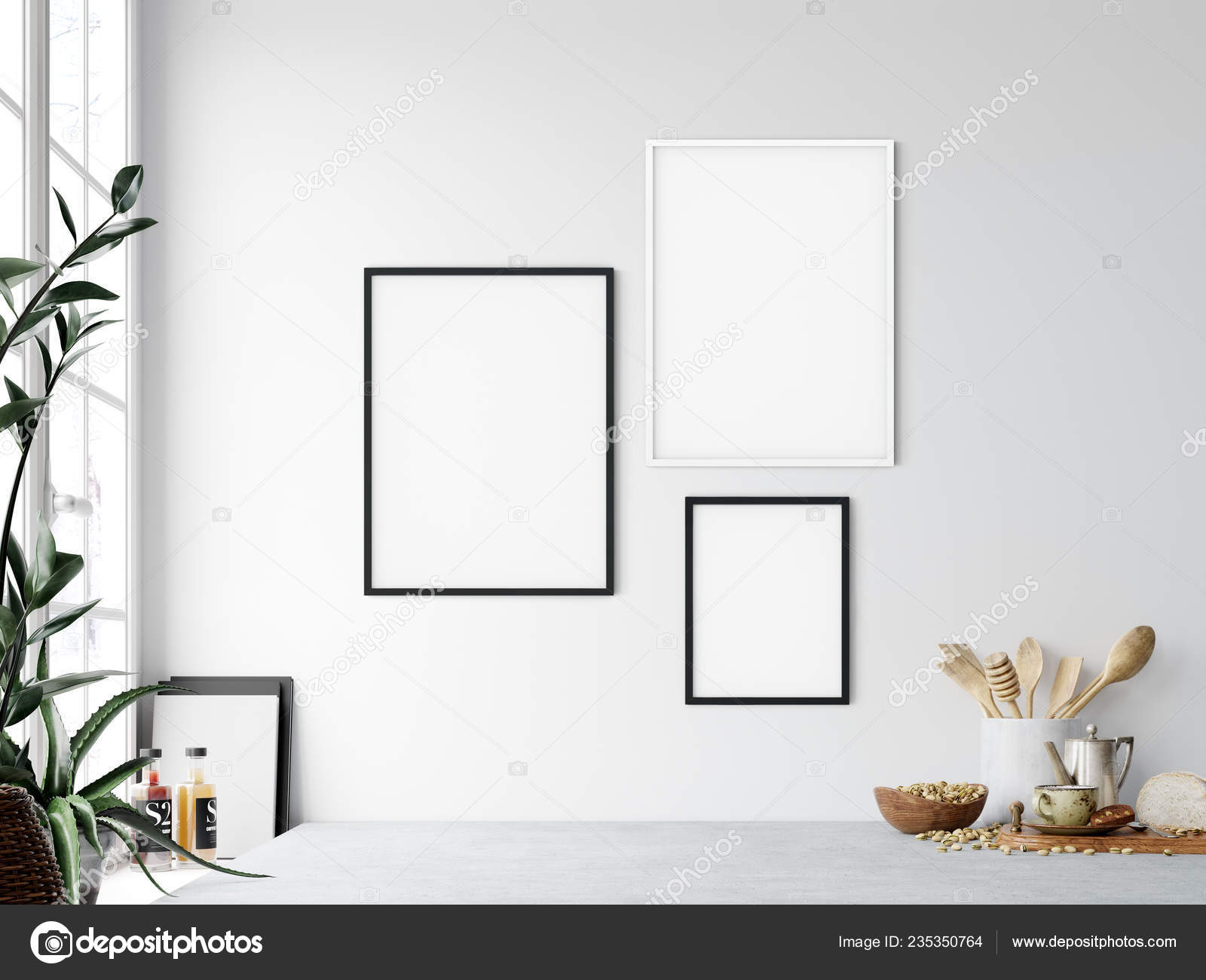 Download Frame Mockup Kitchen Interior Wall Mockup Wall Art Rendering Illustration Stock Photo By C Yuri U 235350764