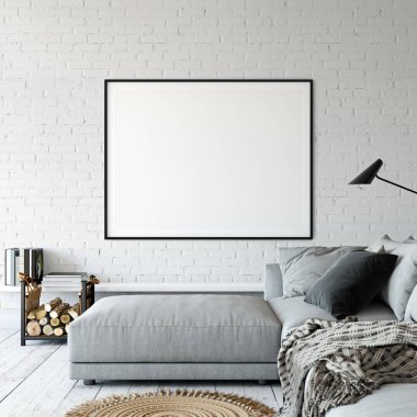 Çerçeve modeli. Oturma odası iç duvar modeli. Duvar sanatı 3d görüntüleme, 3d illüstrasyon.