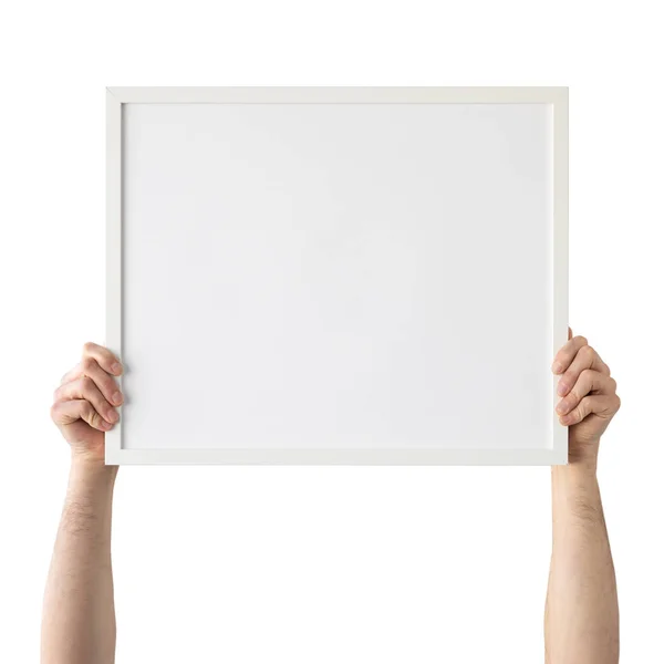 Holding Frame Mockup Foto Mockup Man Handen Houd Frame Voor — Stockfoto