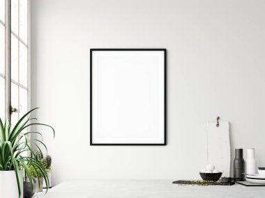 Frame & Poster mutfakta alay. İskandinav iç. 3d render, 3d illüstrasyon