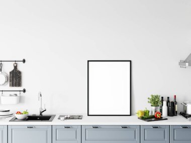 Frame & Poster mutfakta alay. İskandinav iç. 3d render, 3d illüstrasyon