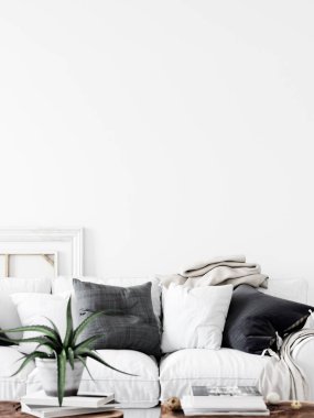 Duvar iç kadar alay . Duvar sanatı. İskandinav iç. 3d render, 3d illüstrasyon