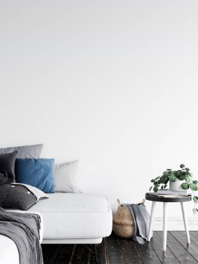 Duvar iç kadar alay . Duvar sanatı. İskandinav iç. 3d render, 3d illüstrasyon