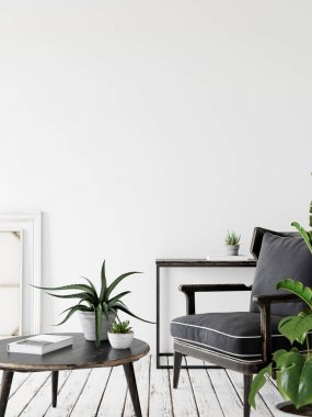 Duvar iç kadar alay . Duvar sanatı. İskandinav iç. 3d render, 3d illüstrasyon
