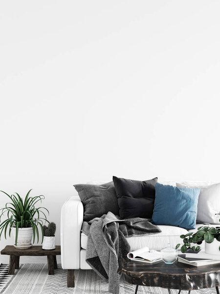 Wall interior mock up . Wall art. Scandinavian interior. 3d rendering, 3d illustration