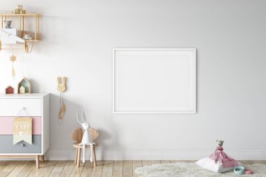 Çocuk Duvarı maketi. Çocuklar için. İskandinav iç mimarisi. 3d görüntüleme, 3d illüstrasyon