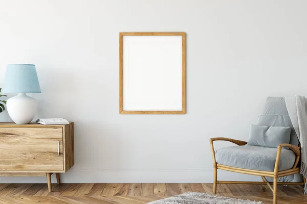 Frame Poster Modelleren Woonkamer Scandinavisch Interieur Weergave Illustratie — Stockfoto